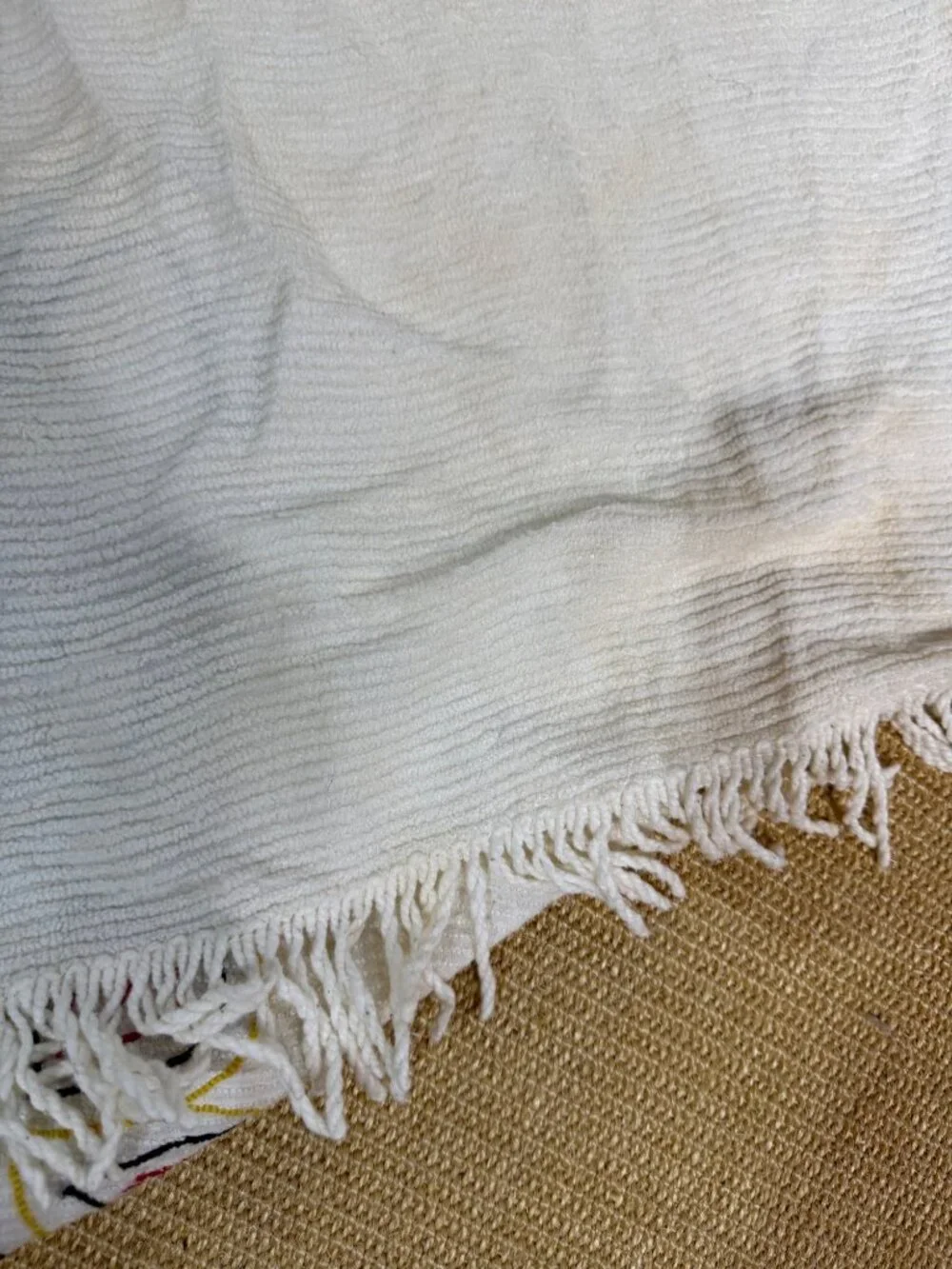 Vintage Chenille Bedspread Yellow Birds Floral Fringed Edges 89